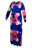 Yellow Casual Print Bandage Patchwork O Neck Straight Plus Size Dresses