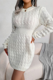 White Fashion Casual Solid Patchwork O Neck Long Sleeve Dresses