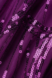 Purple Fashion Sexy Plus Size Patchwork Sequins O Neck Evening Dress