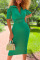 Green Casual Solid Patchwork With Belt Turndown Collar One Step Skirt Dresses