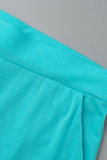 Blue Fashion Casual Solid Fold Regular High Waist Trousers