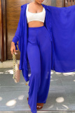 Blue Fashion Casual Solid Cardigan Pants Long Sleeve Two Pieces