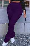 Purple Fashion Casual Solid Fold Regular High Waist Trousers