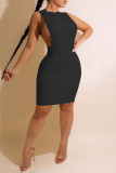 Black Fashion Sexy Solid Patchwork O Neck Sleeveless Dress Dresses