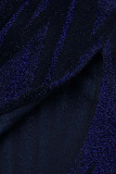 Blue Sexy Patchwork Off the Shoulder Off The Shoulder Dresses