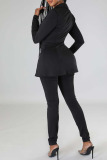 Black Sexy Solid Patchwork Zipper Turn-back Collar Long Sleeve Two Pieces