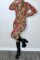 Tangerine Sexy Print Patchwork Buckle Turndown Collar Long Sleeve Two Pieces