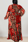 Green Fashion Casual Print Patchwork O Neck Straight Plus Size Dresses