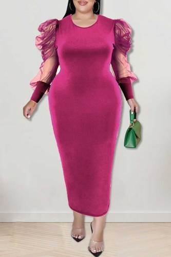 Purple Casual Solid Patchwork O Neck Straight Plus Size Dresses