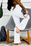 White Fashion Solid Patchwork Boot Cut High Waist Speaker Solid Color Bottoms