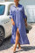 Light Blue Casual Fashion Long Sleeve Loose Long Shirt Dress (Without Belt)