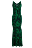 Green Sexy Patchwork Off the Shoulder Off The Shoulder Dresses