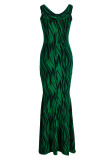 Green Sexy Patchwork Off the Shoulder Off The Shoulder Dresses