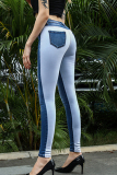 Blue Casual Patchwork Denim Jeans