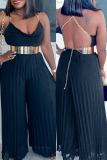 Black Fashion Sexy Solid Chains Regular Jumpsuits