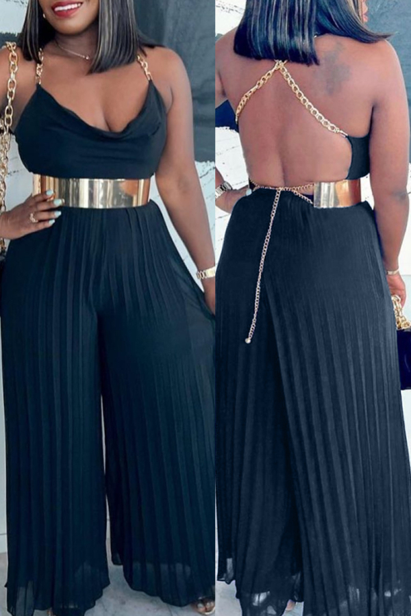 Black Fashion Sexy Solid Chains Regular Jumpsuits