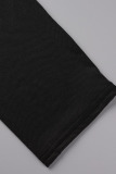 Black Casual Print Bandage Patchwork O Neck Plus Size Dresses