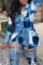 The cowboy blue Sexy Street Print Hollowed Out Turn-back Collar Two Pieces
