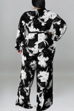 Yellow Casual Print Bandage Patchwork V Neck Plus Size Jumpsuits