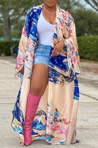 Apricot Fashion Casual Print Patchwork Outerwear