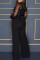 Black Fashion Sexy Patchwork Sequins See-through Turtleneck Regular Jumpsuits