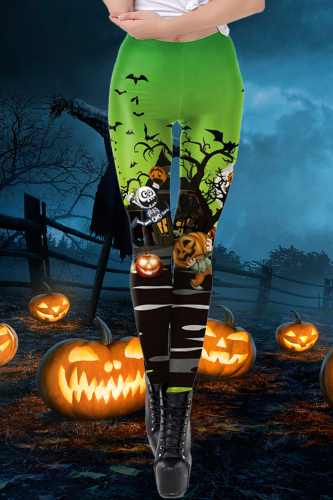 Green Fashion Casual Print Patchwork Skinny High Waist Pencil Trousers