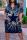 Dark Blue Casual Print Patchwork V Neck Straight Dresses