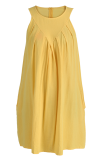 Yellow Casual Solid Patchwork O Neck Straight Dresses