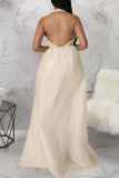 White Sexy Solid Patchwork Backless V Neck Straight Jumpsuits