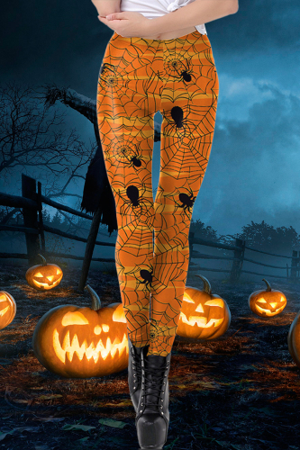 Orange Fashion Casual Print Patchwork Skinny High Waist Pencil Trousers