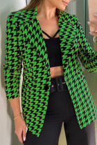 Green Casual Print Patchwork Turn-back Collar Outerwear