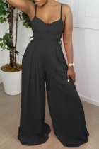Black Sexy Solid Patchwork Spaghetti Strap Boot Cut Jumpsuits