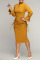 Yellow Elegant Solid Patchwork Frenulum Fold V Neck One Step Skirt Dresses