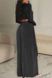 Black Casual Solid Patchwork Asymmetrical O Neck Long Sleeve Two Pieces