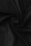 Black Sexy Solid Patchwork Buckle V Neck Plus Size Dresses