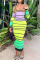 Yellow Fashion Casual Striped Print Basic Hot Drill V Neck Long Sleeve Dresses
