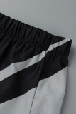 Black White Fashion Casual Print Patchwork Regular High Waist Trousers