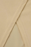 Khaki Fashion Casual Letter Print Patchwork Oblique Collar Short Sleeve Two Pieces