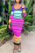Rose Red Fashion Casual Striped Print Basic Hot Drill V Neck Long Sleeve Dresses