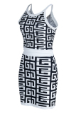 Black And White Sexy Casual Print Patchwork O Neck Sleeveless Two Pieces
