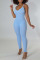 Light Blue Sexy Solid Patchwork Spaghetti Strap Skinny Jumpsuits
