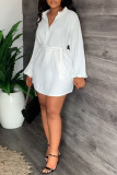 White Casual Solid Patchwork With Belt V Neck Straight Dresses