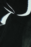 Black khaki Fashion Casual Print Patchwork V Neck Short Sleeve Dress