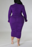 Purple Sexy Solid Patchwork Buckle V Neck Plus Size Two Pieces