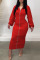Red Casual Solid Patchwork Fold Zipper Zipper Collar One Step Skirt Dresses
