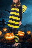 Halloween Costume Yellow Halloween Fashion Casual Cosplay Striped Print Costumes