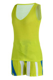 Yellow Fashion Casual Print Patchwork V Neck Sleeveless Two Pieces