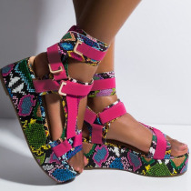 Rose Red Fashion Casual Hollowed Out Patchwork Round Shoes