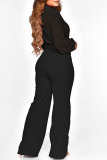 Black Sexy Solid Patchwork V Neck Straight Jumpsuits
