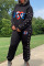 Black Casual Print Patchwork Pearl Hooded Collar Long Sleeve Two Pieces
